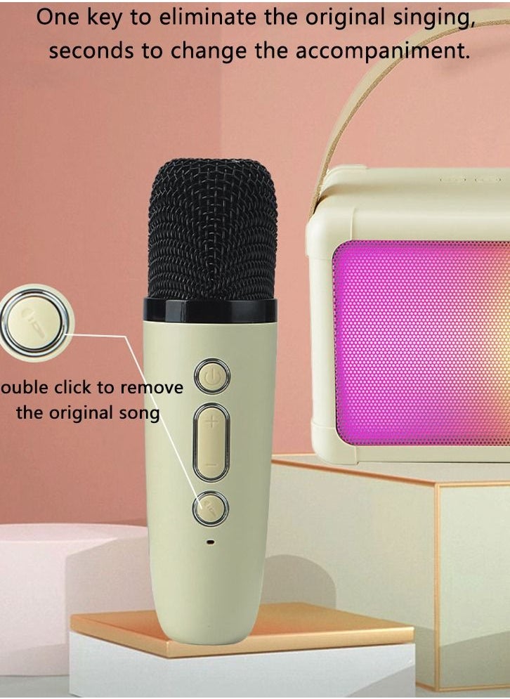 Vermaney - Mini Karaoke Machine, Wireless Bluetooth Karaoke Microphone, Portable RGB Bluetooth Speaker with 2 Wireless Microphone, Hi-Fi Stereo Speaker for Party (Beige) - Image 1