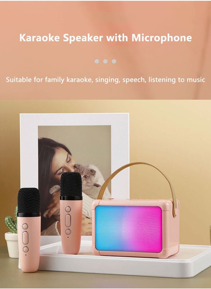Vermaney - Mini Karaoke Machine, Wireless Bluetooth Karaoke Microphone, Portable RGB Bluetooth Speaker with 2 Wireless Microphone, Hi-Fi Stereo Speaker for Party (Beige) - Image 1