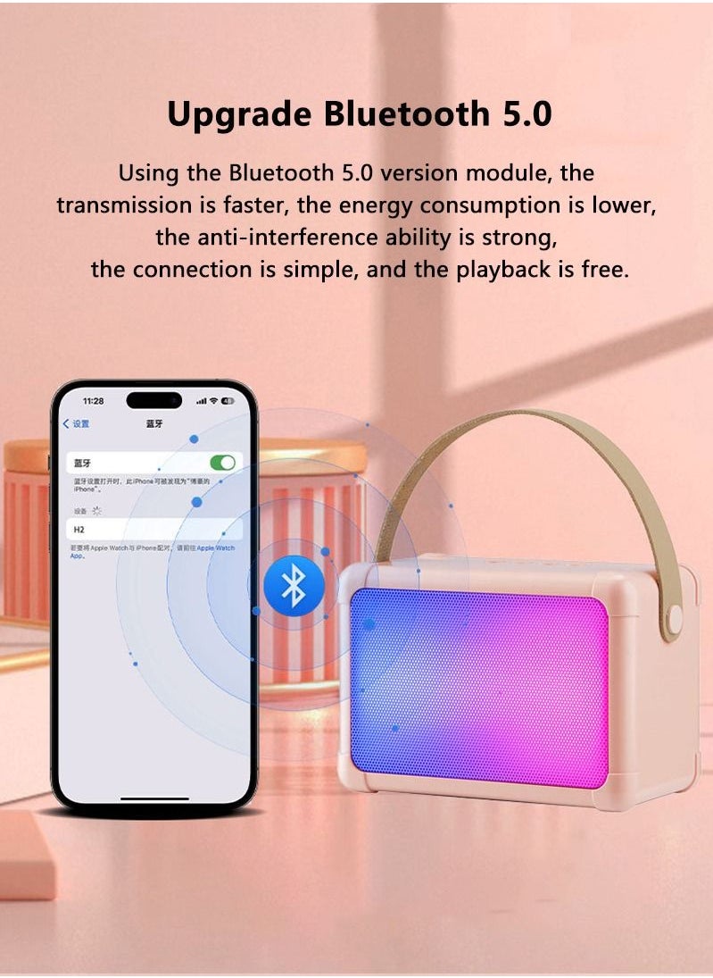 Vermaney - Mini Karaoke Machine, Wireless Bluetooth Karaoke Microphone, Portable RGB Bluetooth Speaker with 2 Wireless Microphone, Hi-Fi Stereo Speaker for Party (Beige) - Image 1