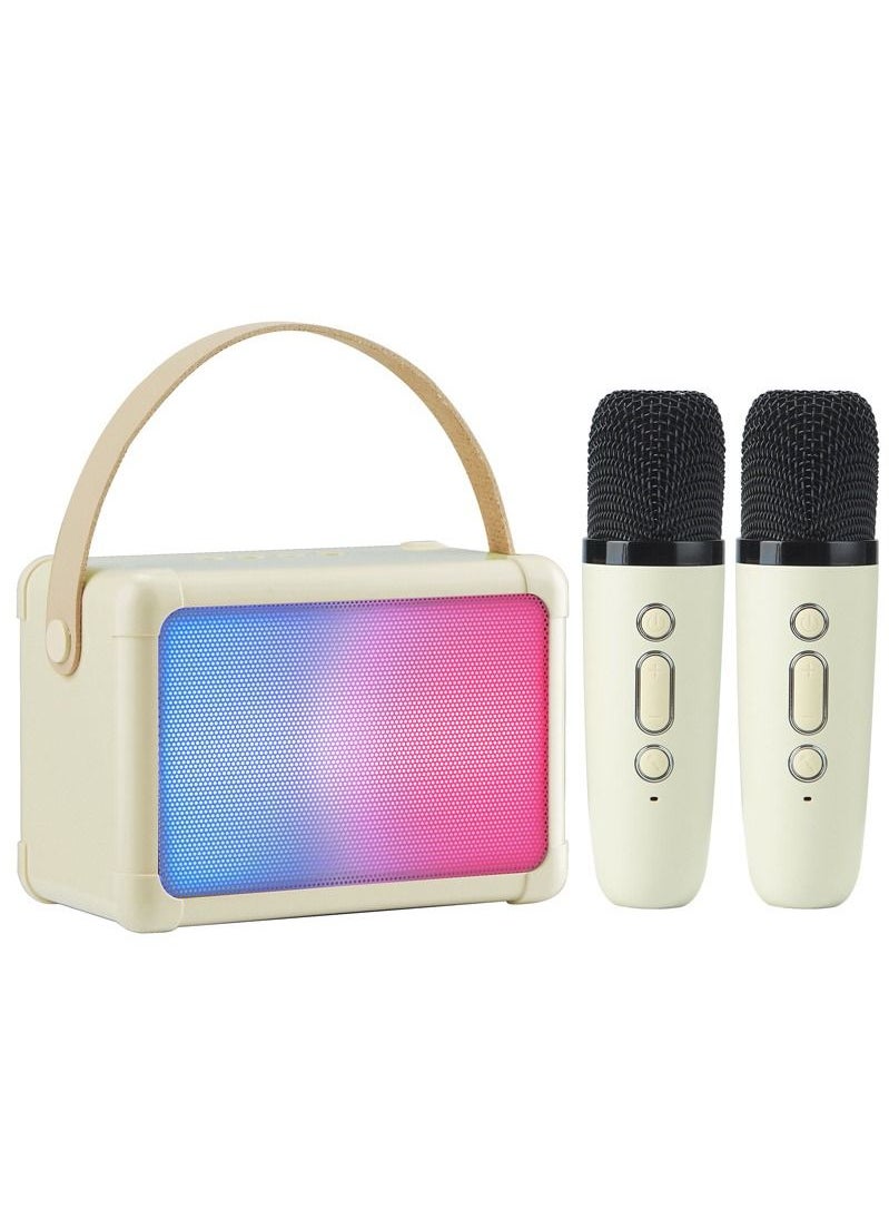 Vermaney - Mini Karaoke Machine, Wireless Bluetooth Karaoke Microphone, Portable RGB Bluetooth Speaker with 2 Wireless Microphone, Hi-Fi Stereo Speaker for Party (Beige) - Image 1