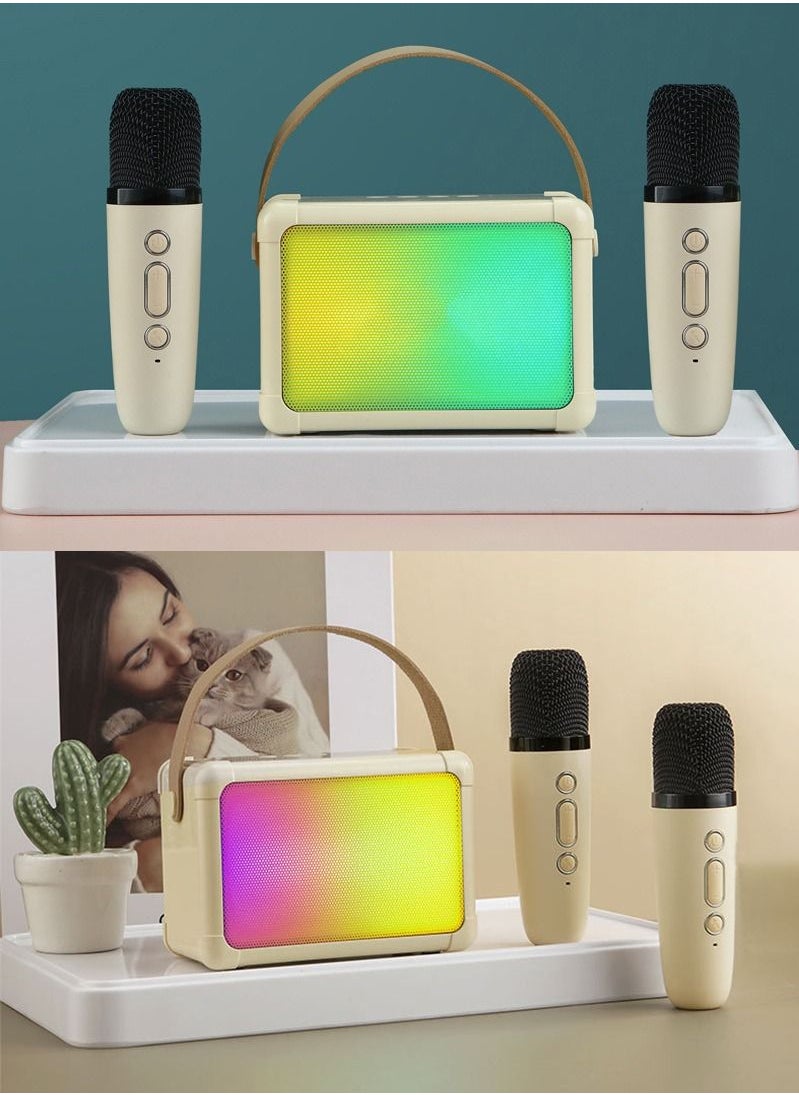 Vermaney - Mini Karaoke Machine, Wireless Bluetooth Karaoke Microphone, Portable RGB Bluetooth Speaker with 2 Wireless Microphone, Hi-Fi Stereo Speaker for Party (Beige) - Image 1