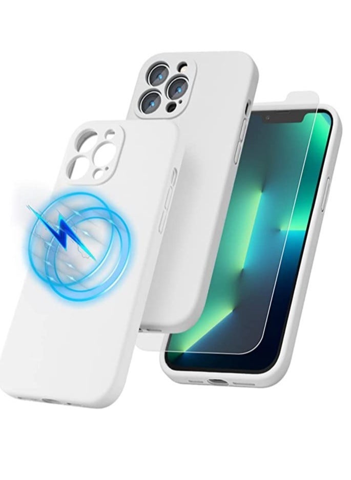 Raxoom iPhone 13 Pro Max with 2 Pack Tempered Glass Screen Protector Magsafe Case Silicone Phone Case with Microfiber Lining for iPhone 13 Pro Max 6.7 inch 2022,White - Image 1