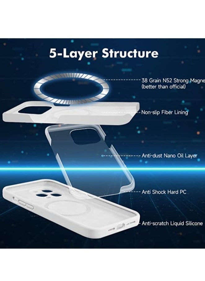 Raxoom iPhone 13 Pro Max with 2 Pack Tempered Glass Screen Protector Magsafe Case Silicone Phone Case with Microfiber Lining for iPhone 13 Pro Max 6.7 inch 2022,White - Image 2