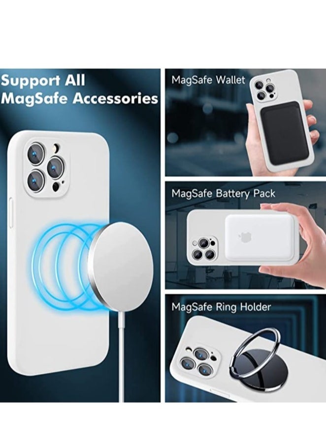 Raxoom iPhone 13 Pro Max with 2 Pack Tempered Glass Screen Protector Magsafe Case Silicone Phone Case with Microfiber Lining for iPhone 13 Pro Max 6.7 inch 2022,White - Image 4