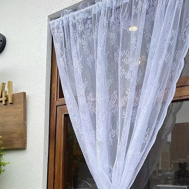 Set Of 2 White Floral Lace Sheer Curtain Panels 57 X 54 Inch Rod Pocket - Image 2