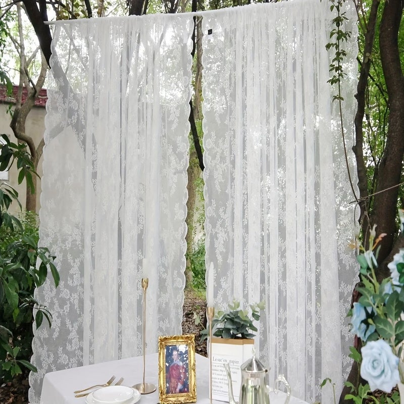 Set Of 2 White Floral Lace Sheer Curtain Panels 57 X 54 Inch Rod Pocket - Image 4