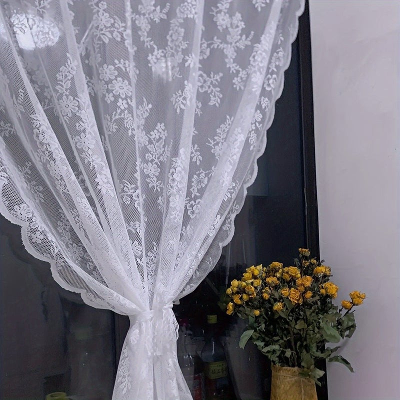 Set Of 2 White Floral Lace Sheer Curtain Panels 57 X 54 Inch Rod Pocket - Image 5