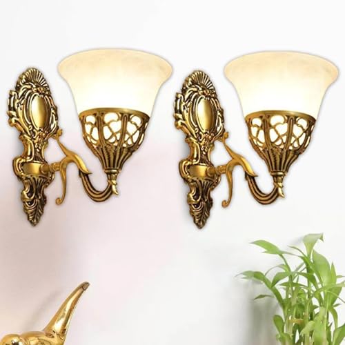 WHITERAY Golden Antique Designer Imported Wall Light wall lamp for Bedroom, Living Room,Kitchen, Bars, malls, Besides the Bed, Balcony Home Decoration ((1109 (Pack of 2), with Bulb)) - Image 1
