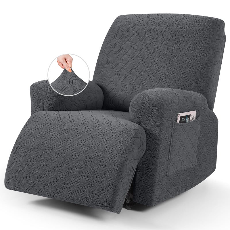 VANSOFY Oversized Recliner Chair Cover 4Pieces Stretch Recliner Covers for Recliner Chair Soft Reclining Chair Slipcover Jacquard Pattern Furniture Protector for Dogs CatsCharcoal Gray