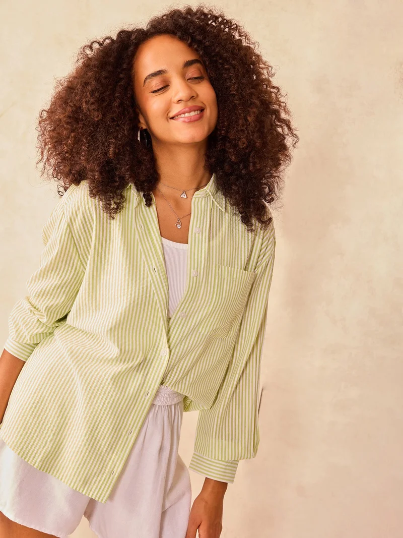 Outzidr Green Green Oversized Stripe Shirt for Women | Best Price UAE