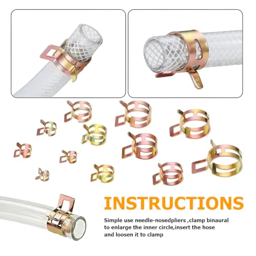 BESULEN 160 Pcs Spring Hose Clamps, 5 Size Spring Band Type Fuel Line Hose Clips, Zinc-Plated Low Pressure Clamp for Silicone Vacuum Pipe, Automotive Fastener Assortment Kit - Image 4