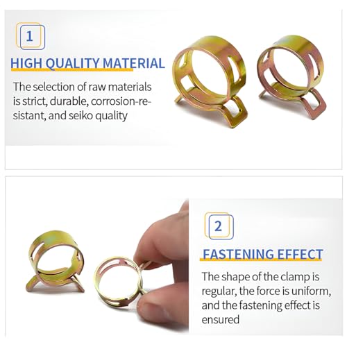 BESULEN 160 Pcs Spring Hose Clamps, 5 Size Spring Band Type Fuel Line Hose Clips, Zinc-Plated Low Pressure Clamp for Silicone Vacuum Pipe, Automotive Fastener Assortment Kit - Image 3