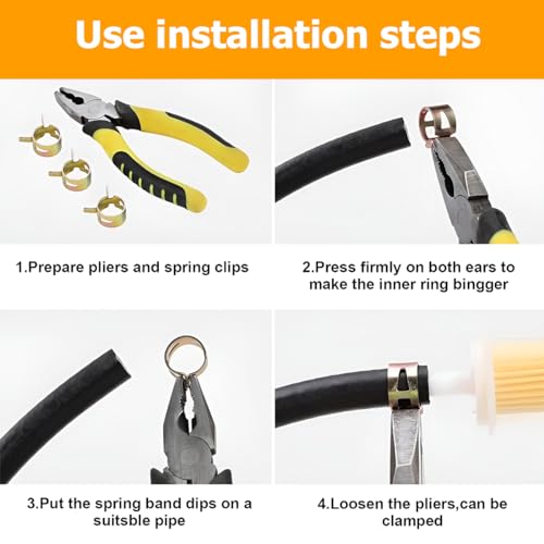 BESULEN 160 Pcs Spring Hose Clamps, 5 Size Spring Band Type Fuel Line Hose Clips, Zinc-Plated Low Pressure Clamp for Silicone Vacuum Pipe, Automotive Fastener Assortment Kit - Image 5