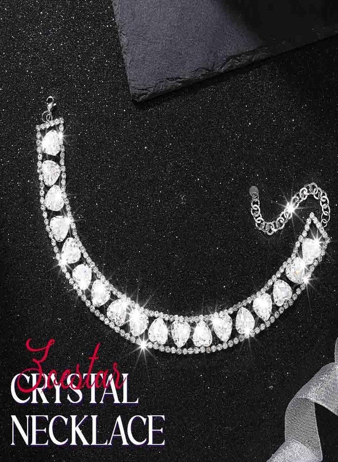 Zoestar Rhinestone Heart Choker Necklace Glitter Silver Crystal Necklaces Sparkly Prom Jewelry Accessories for Women - Image 2