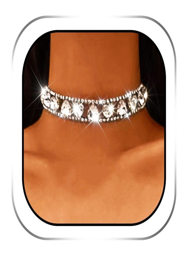 Zoestar Rhinestone Heart Choker Necklace Glitter Silver Crystal Necklaces Sparkly Prom Jewelry Accessories for Women - Image 1