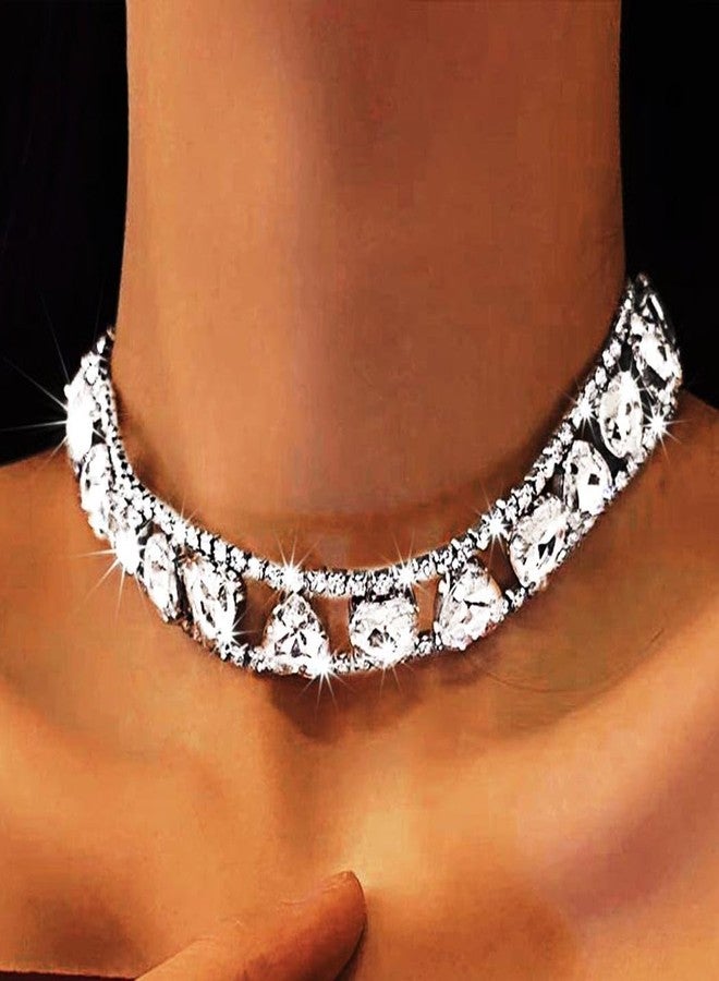 Zoestar Rhinestone Heart Choker Necklace Glitter Silver Crystal Necklaces Sparkly Prom Jewelry Accessories for Women - Image 3