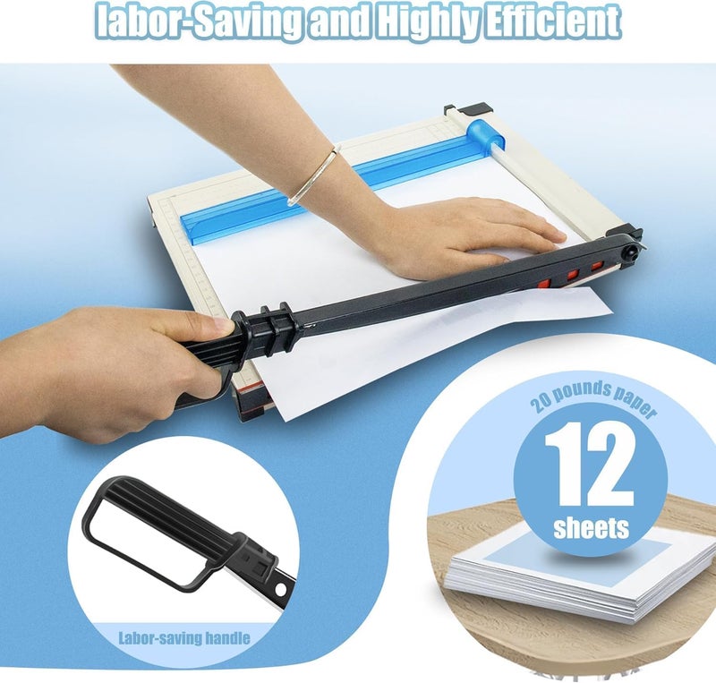 Hmseng Paper Cutter, A4 Paper Trimmer with Safety Guard, 12" Cut Length Paper Cutting Board, Guillotine Trimmer with 16 Sheets Capacity, Paper Slicer for Scrapbooking Craft, Coupon, Label, Cardstock-White - Image 4