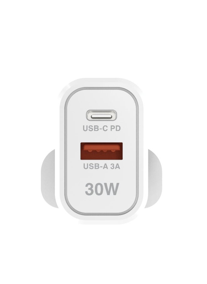 Xcell Xcell 30W Dual Port Fast Charger | USB-C PD + USB-A Output | Universal Compatibility | Over-Charge & Heat Protection | Compact Charger for iPhone, Samsung, iPad, Laptops | High-Speed Charging – White  - Image 3