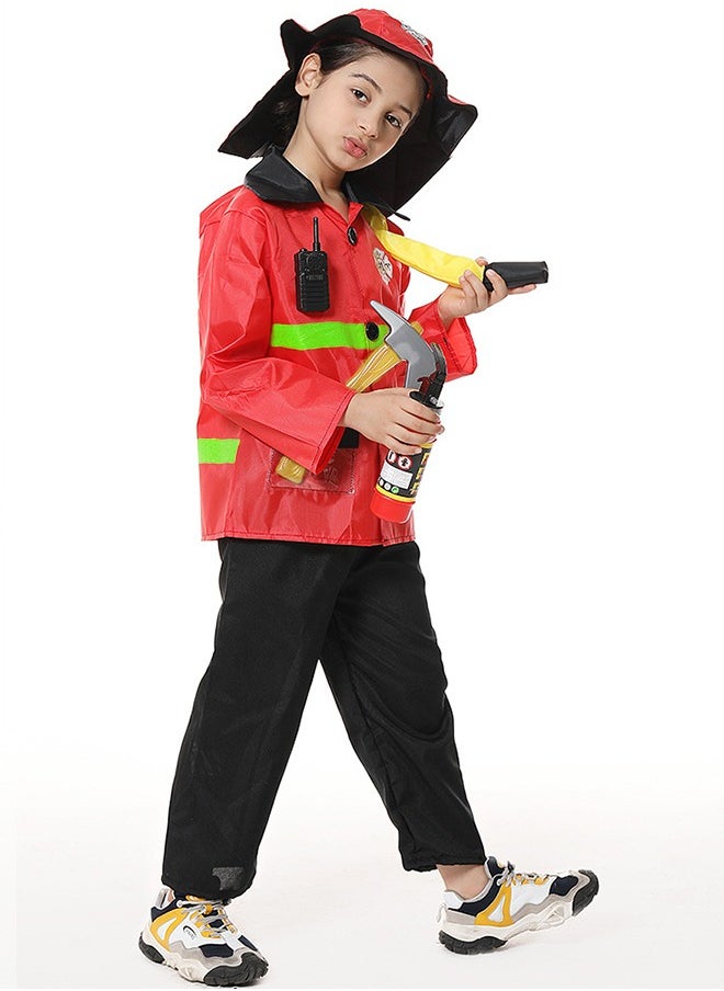 GROIC - Fireman Costume Pretend Play Set Firefighter Costume for Kids Firechief Outfit for School Costumes, Costume Parties, Role Play with Complete Firefighter Accessories - Image 1