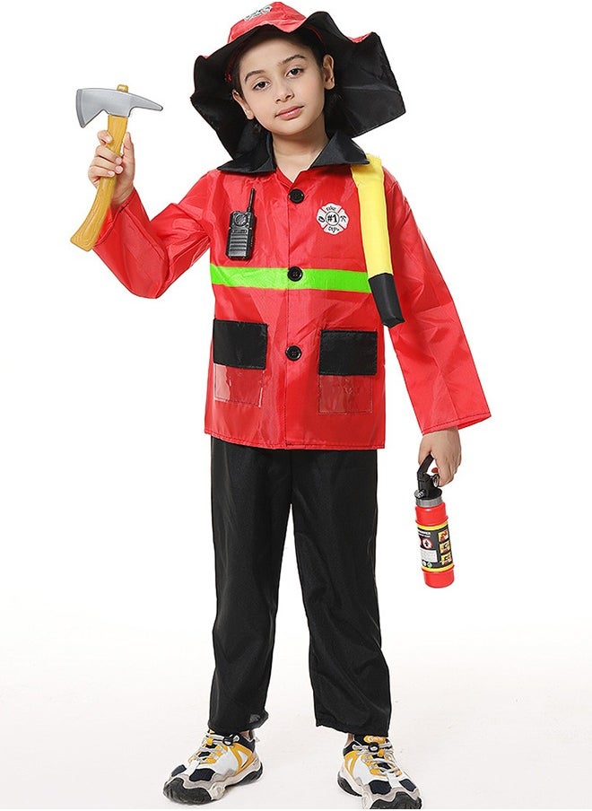 GROIC - Fireman Costume Pretend Play Set Firefighter Costume for Kids Firechief Outfit for School Costumes, Costume Parties, Role Play with Complete Firefighter Accessories - Image 1