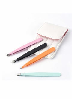 KASTWAVE Eyebrow Tweezers Set Professional Stainless Steel Tweezers Set (4 colors) with Leather Bag Case for eyebrow and Eyelash tweezer for Ingrown Hair, Facial Hair, Blackhead and Tick Remove  - Image 2