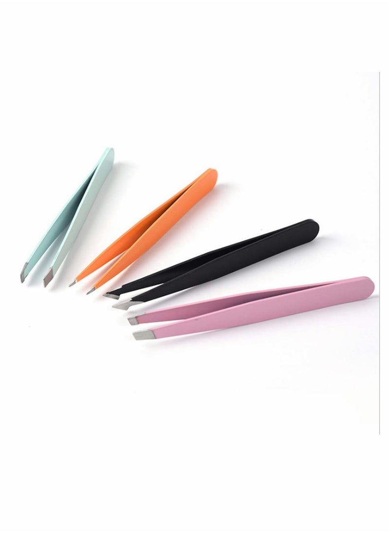 KASTWAVE Eyebrow Tweezers Set Professional Stainless Steel Tweezers Set (4 colors) with Leather Bag Case for eyebrow and Eyelash tweezer for Ingrown Hair, Facial Hair, Blackhead and Tick Remove  - Image 3