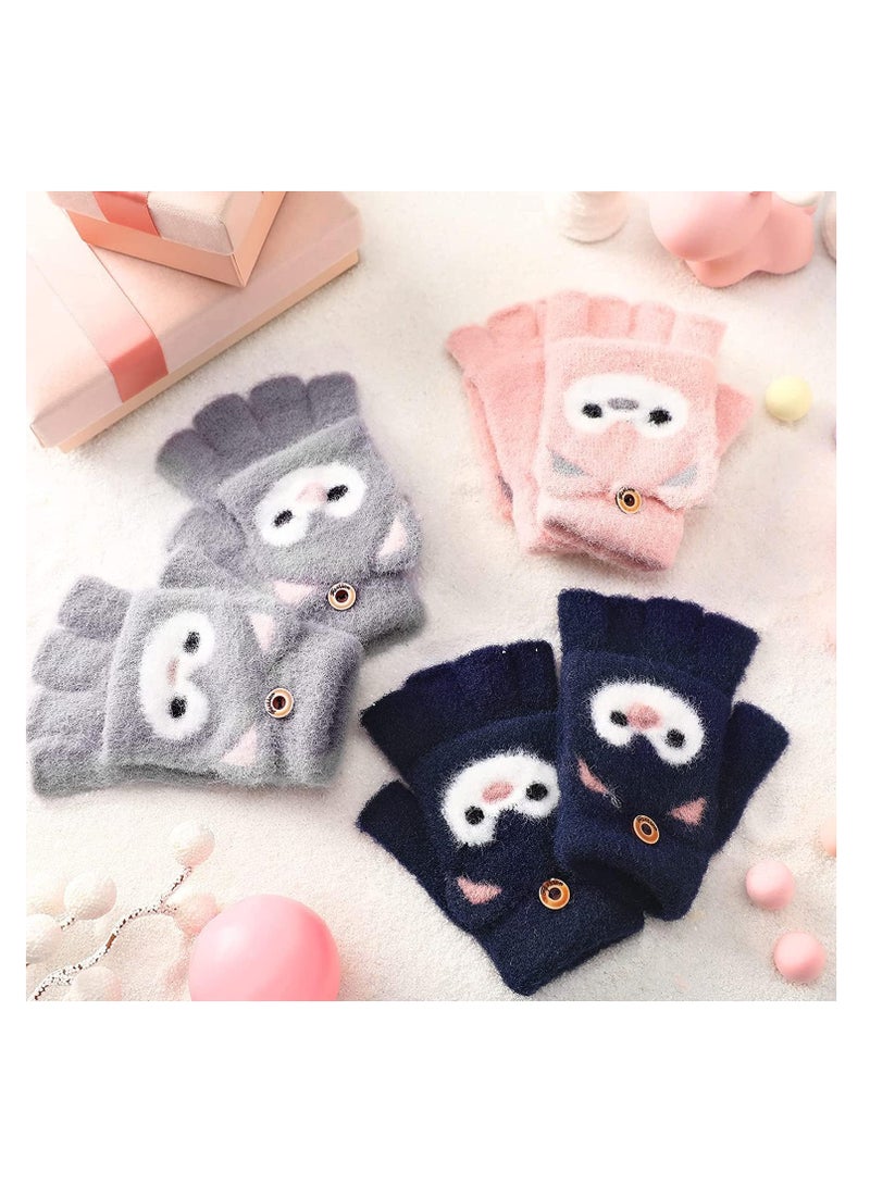 SYOSI 3 Pairs Kids Fingerless Gloves Convertible Flip Top Gloves Winter Warm Knit Half Finger Mitten for Kids Boy Girls 510 Years - Image 1