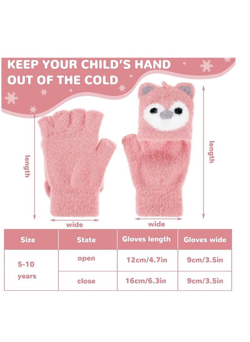 SYOSI 3 Pairs Kids Fingerless Gloves Convertible Flip Top Gloves Winter Warm Knit Half Finger Mitten for Kids Boy Girls 510 Years - Image 3