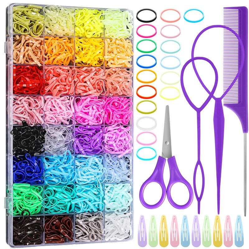 ProSuites 32 Colored Elastic Ties, 1700 Pieces Rubber Bands With 14 Styling Tools, Hair Tie Cutter and Accessories for Girls, Baby, Toddler, Kids - Image 1