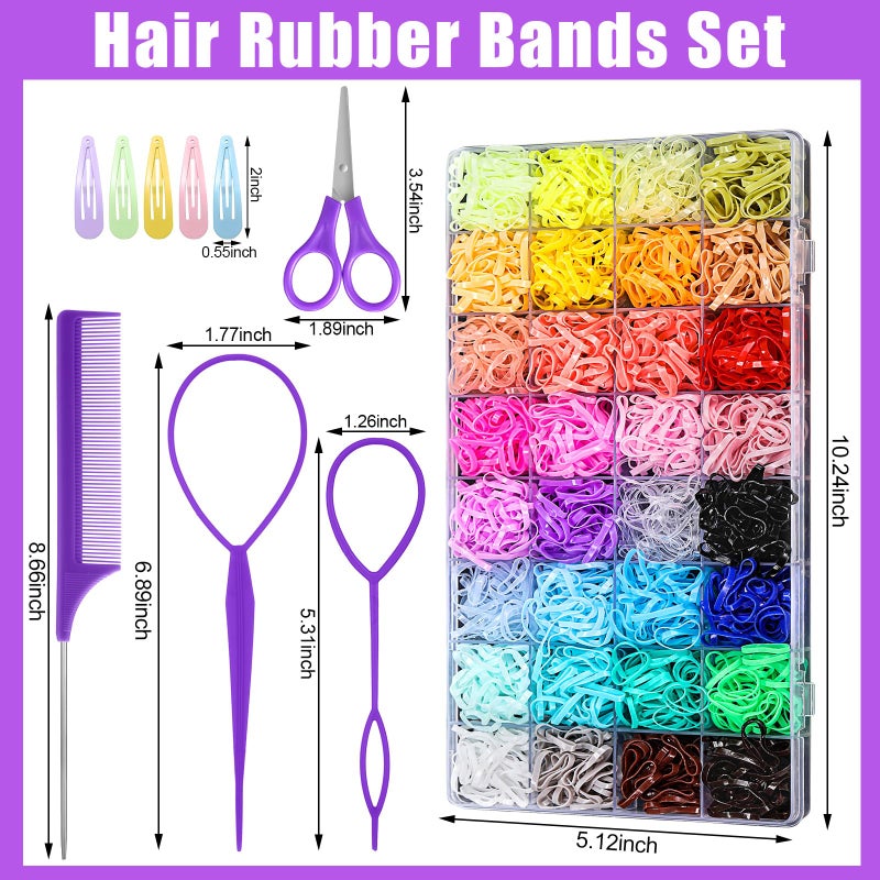 ProSuites 32 Colored Elastic Ties, 1700 Pieces Rubber Bands With 14 Styling Tools, Hair Tie Cutter and Accessories for Girls, Baby, Toddler, Kids - Image 2