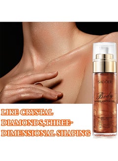 SADOER Body Highlighter Oil, Shimmer Body Oil Bronze Gold Bronze Face Brighten Glow Pearl Highlighter Illuminator Body Makeup Shine Glitter Gold Liquid Taning (Red Brown, 85ML)  - Image 4