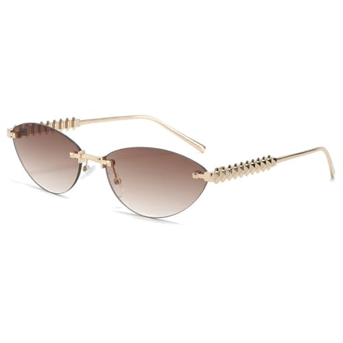willochra Trendy Rimless Cat Eye Metal Sunglasses Vintage Small Oval Outdoor Eyewear UV400 Protection for Women Men (C2) - Image 1