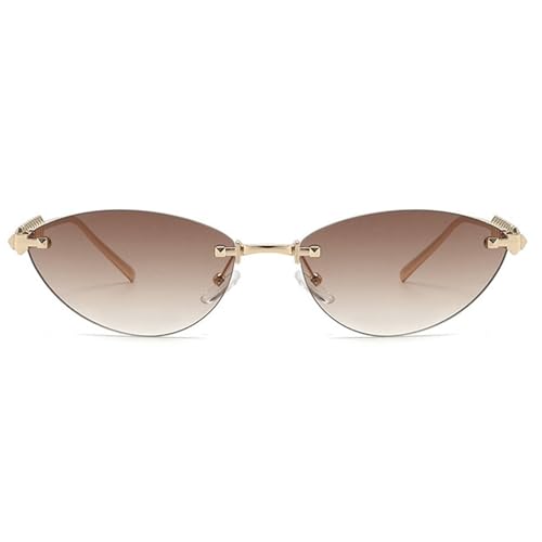 willochra Trendy Rimless Cat Eye Metal Sunglasses Vintage Small Oval Outdoor Eyewear UV400 Protection for Women Men (C2) - Image 3
