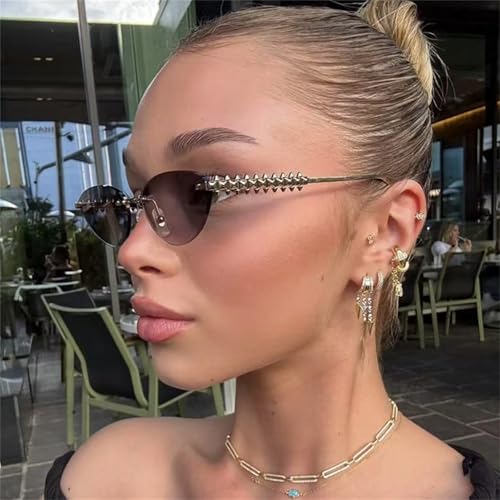 willochra Trendy Rimless Cat Eye Metal Sunglasses Vintage Small Oval Outdoor Eyewear UV400 Protection for Women Men (C2) - Image 4