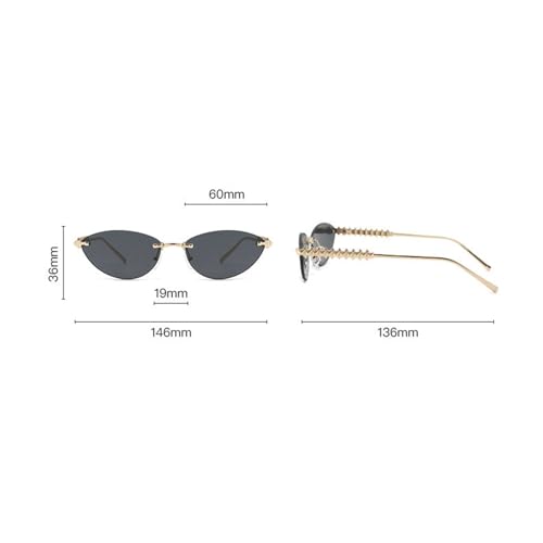 willochra Trendy Rimless Cat Eye Metal Sunglasses Vintage Small Oval Outdoor Eyewear UV400 Protection for Women Men (C2) - Image 5