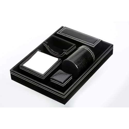 COI Faux Leather Desk Organizer Set 5-in-1 | Premium Office Desktop Tray with Pen Stand, Tissue Holder, Card Holder, Note Holder & Storage Box (Black) - Image 5