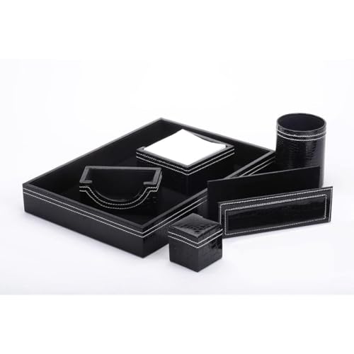 COI Faux Leather Desk Organizer Set 5-in-1 | Premium Office Desktop Tray with Pen Stand, Tissue Holder, Card Holder, Note Holder & Storage Box (Black) - Image 4