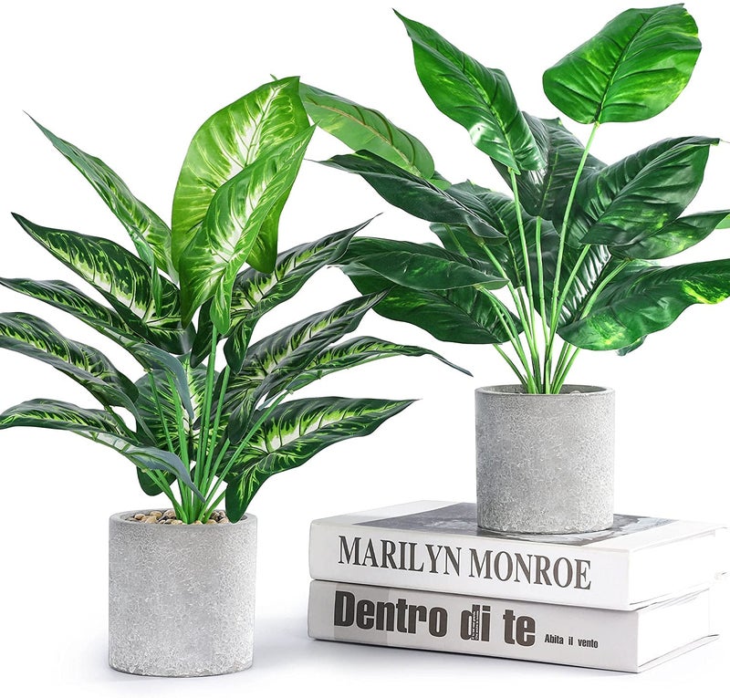 JC nateva 2pcs 16 Fake Plants Artificial Plants Tropical Faux Plants Indoor for Bathroom Kitchen Office Home Sage Green Decor