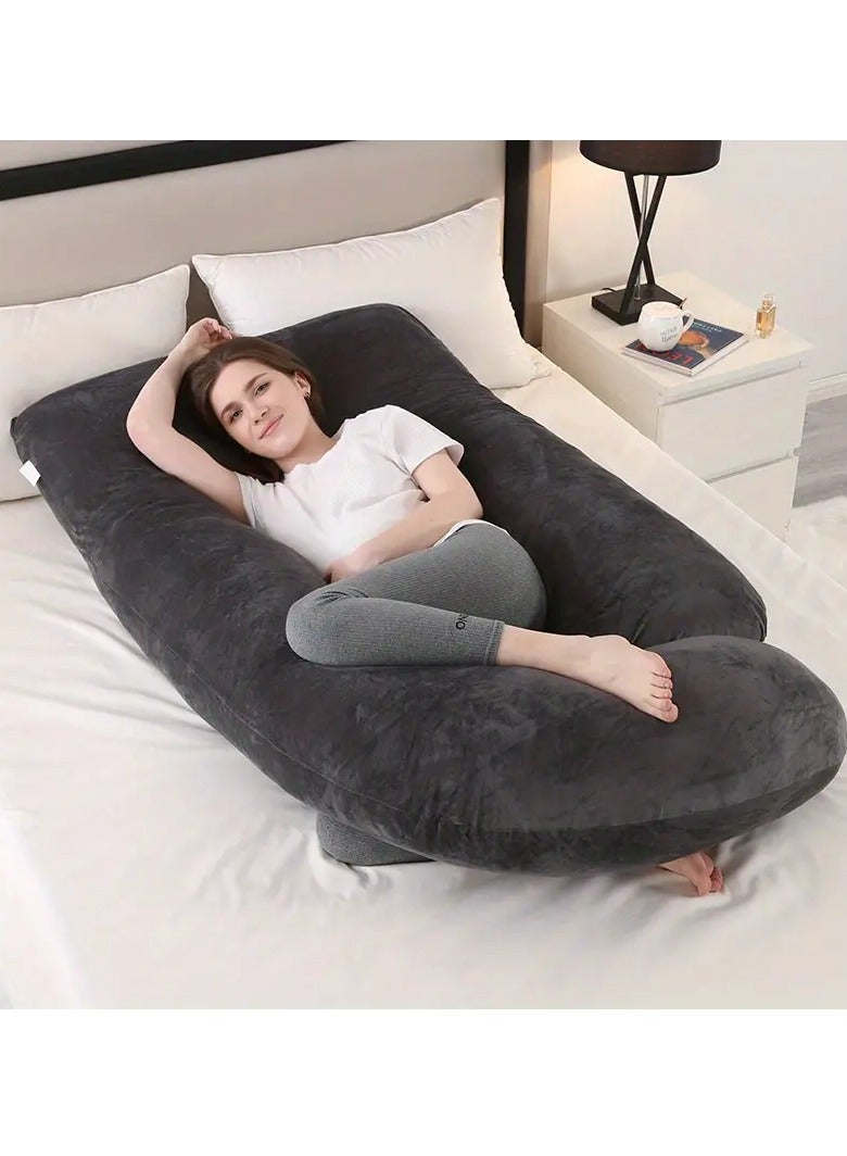 Pregnancy Pillow Crystal Velvet J Maternity Pillow Nursing Pillow, Supports The Abdomen, Legs and Waist, with Removable Cover for Easy Cleaning - Black - Image 1