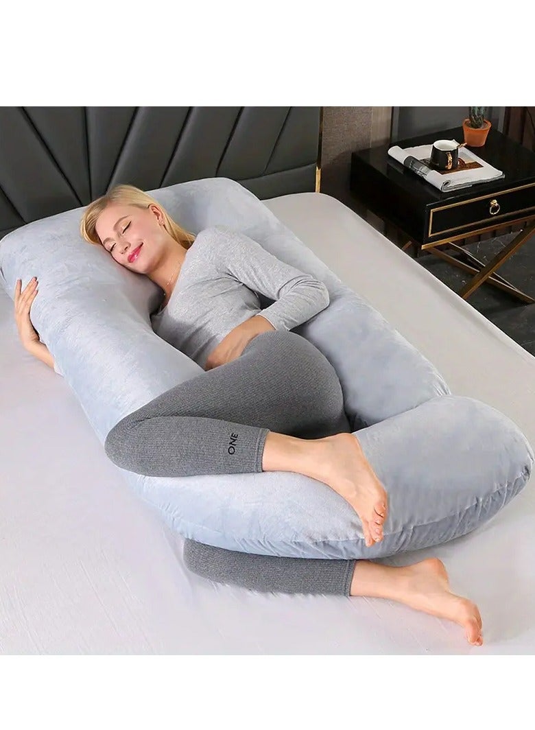 Pregnancy Pillow Crystal Velvet J Maternity Pillow Nursing Pillow, Supports The Abdomen, Legs and Waist, with Removable Cover for Easy Cleaning - Black - Image 5