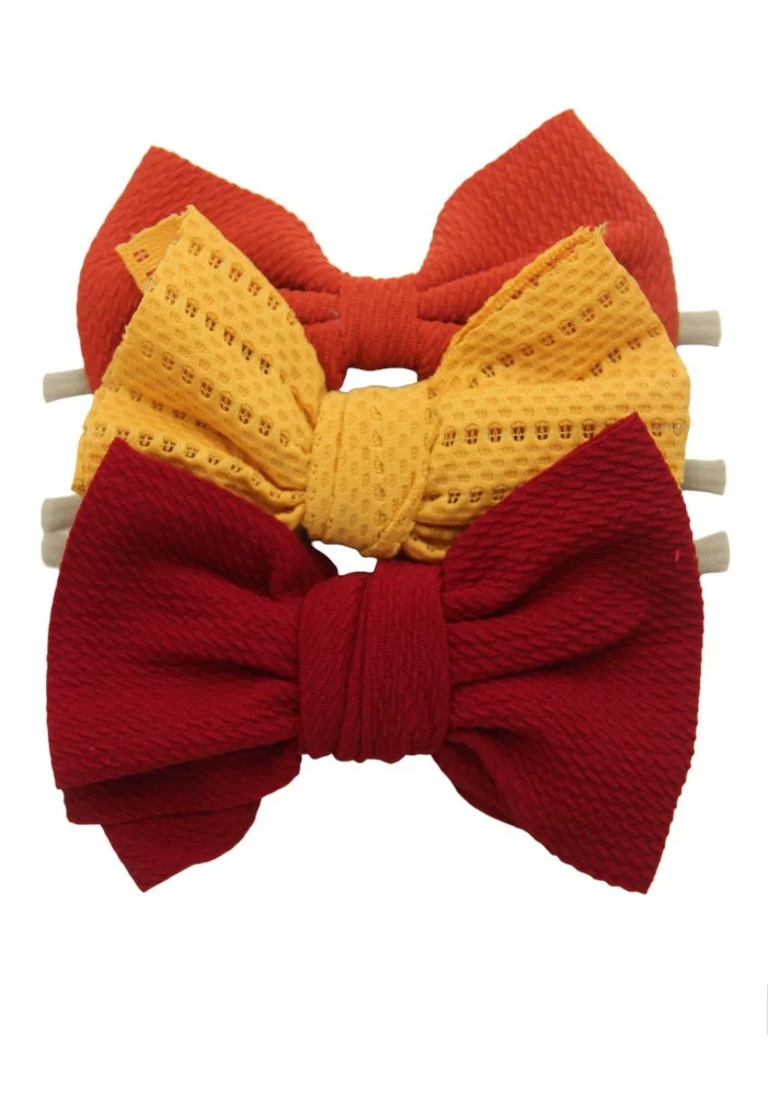 Bambimici Dana Assorted Ribbon Bow Headband For Babies Dark Orange, Yellow, Red