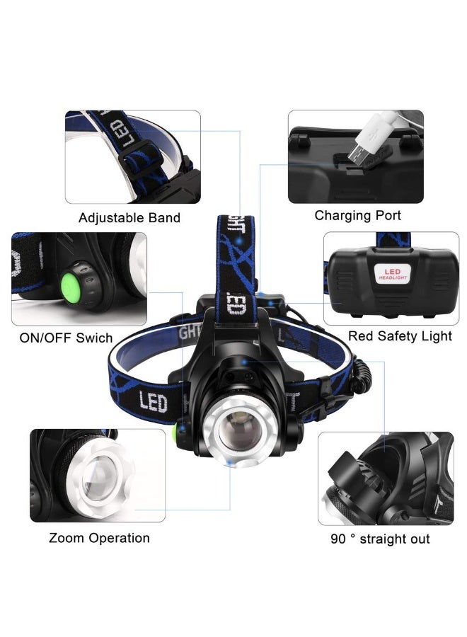Noorly Super Bright Headlamp, USB Rechargeable LED Head Lamp with Motion Sensor, 4 Modes IPX4 Waterproof Headlight, Adjustable Headband for Hard Hat, Camping, Hiking, Running - Image 2