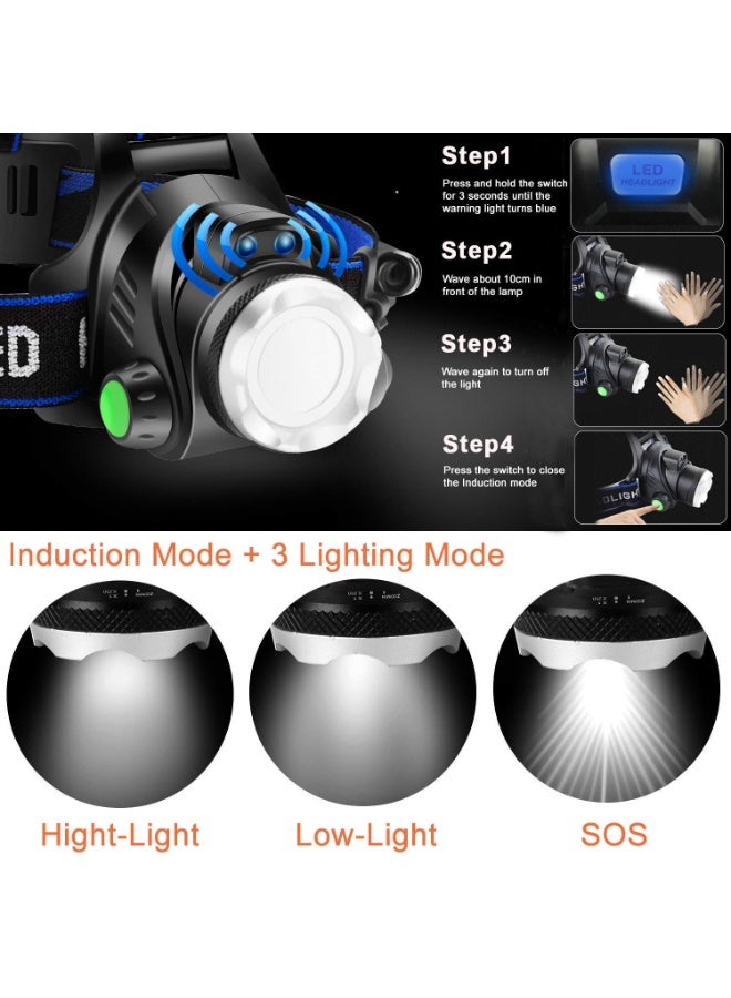 Noorly Super Bright Headlamp, USB Rechargeable LED Head Lamp with Motion Sensor, 4 Modes IPX4 Waterproof Headlight, Adjustable Headband for Hard Hat, Camping, Hiking, Running - Image 5