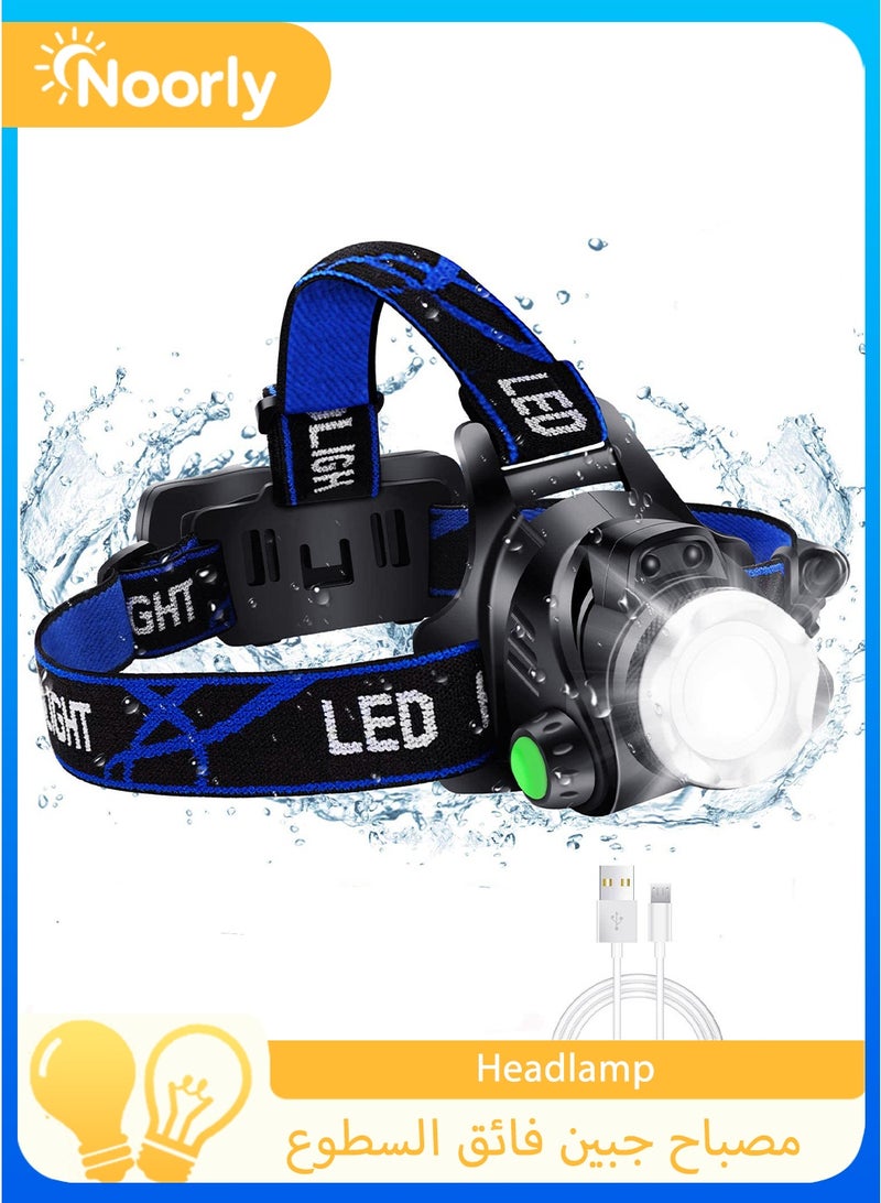 Noorly Super Bright Headlamp, USB Rechargeable LED Head Lamp with Motion Sensor, 4 Modes IPX4 Waterproof Headlight, Adjustable Headband for Hard Hat, Camping, Hiking, Running - Image 1