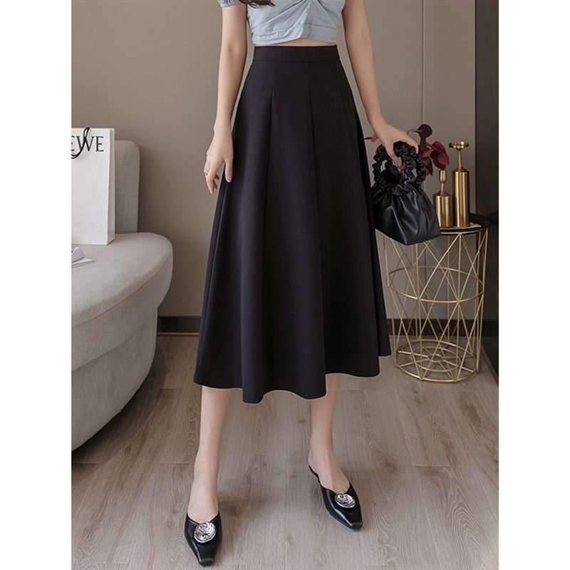 Plus Size Spring Autumn New High-Waisted A- Line Skirt For Women Plus Size Slimming Medium-Length Umbrella Skirt Black  - Image 1