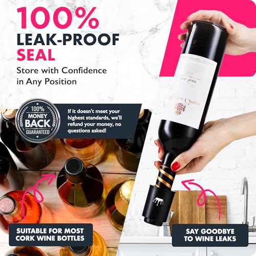 VINABON Vacuum Wine Stopper Set [Pack of 2] - Updated 2026 Preserves Freshness and Flavor for 15 Days. Improved One Pump Button Design, 100% Leak Proof Seal in Any Position. Includes WineGuide eBook - Image 5