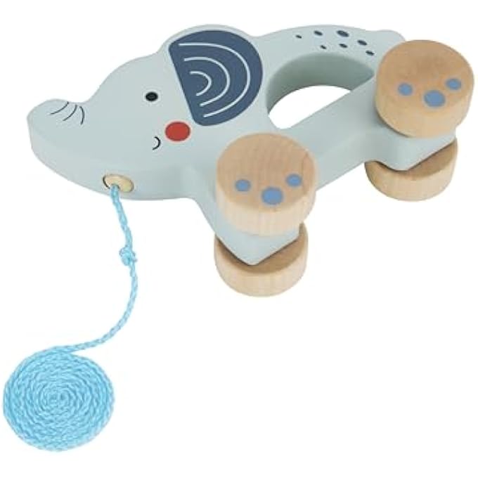 WOODEN ELEPHANT PULL ALONG TOY  EDUCATIONAL SAFARI ANIMAL ROLLING TOY WITH PULL STRING FOR TODDLERS & KIDS - Image 4