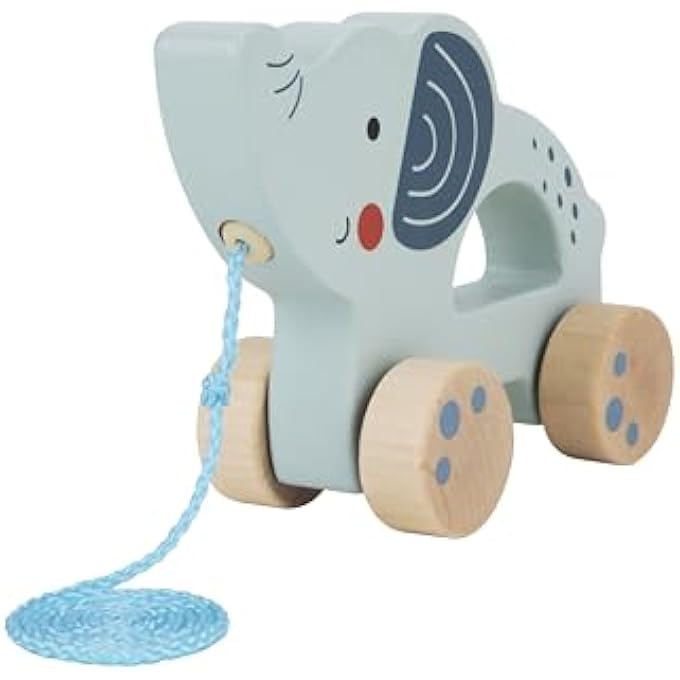 WOODEN ELEPHANT PULL ALONG TOY  EDUCATIONAL SAFARI ANIMAL ROLLING TOY WITH PULL STRING FOR TODDLERS & KIDS - Image 5