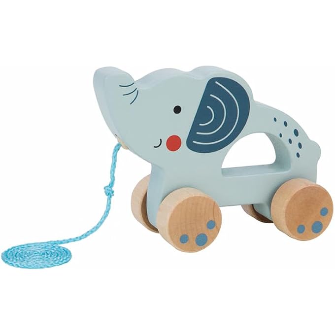 WOODEN ELEPHANT PULL ALONG TOY  EDUCATIONAL SAFARI ANIMAL ROLLING TOY WITH PULL STRING FOR TODDLERS & KIDS - Image 1