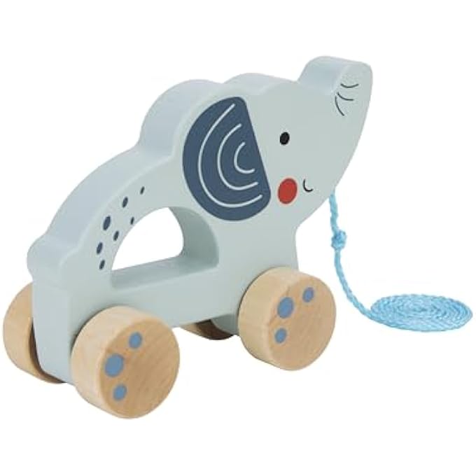 WOODEN ELEPHANT PULL ALONG TOY  EDUCATIONAL SAFARI ANIMAL ROLLING TOY WITH PULL STRING FOR TODDLERS & KIDS - Image 3